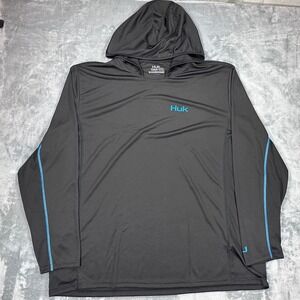 Huk Fishing Hoodie Mens XXXL Gray Blue Performance Long Sleeve Shirt Sun Shirt